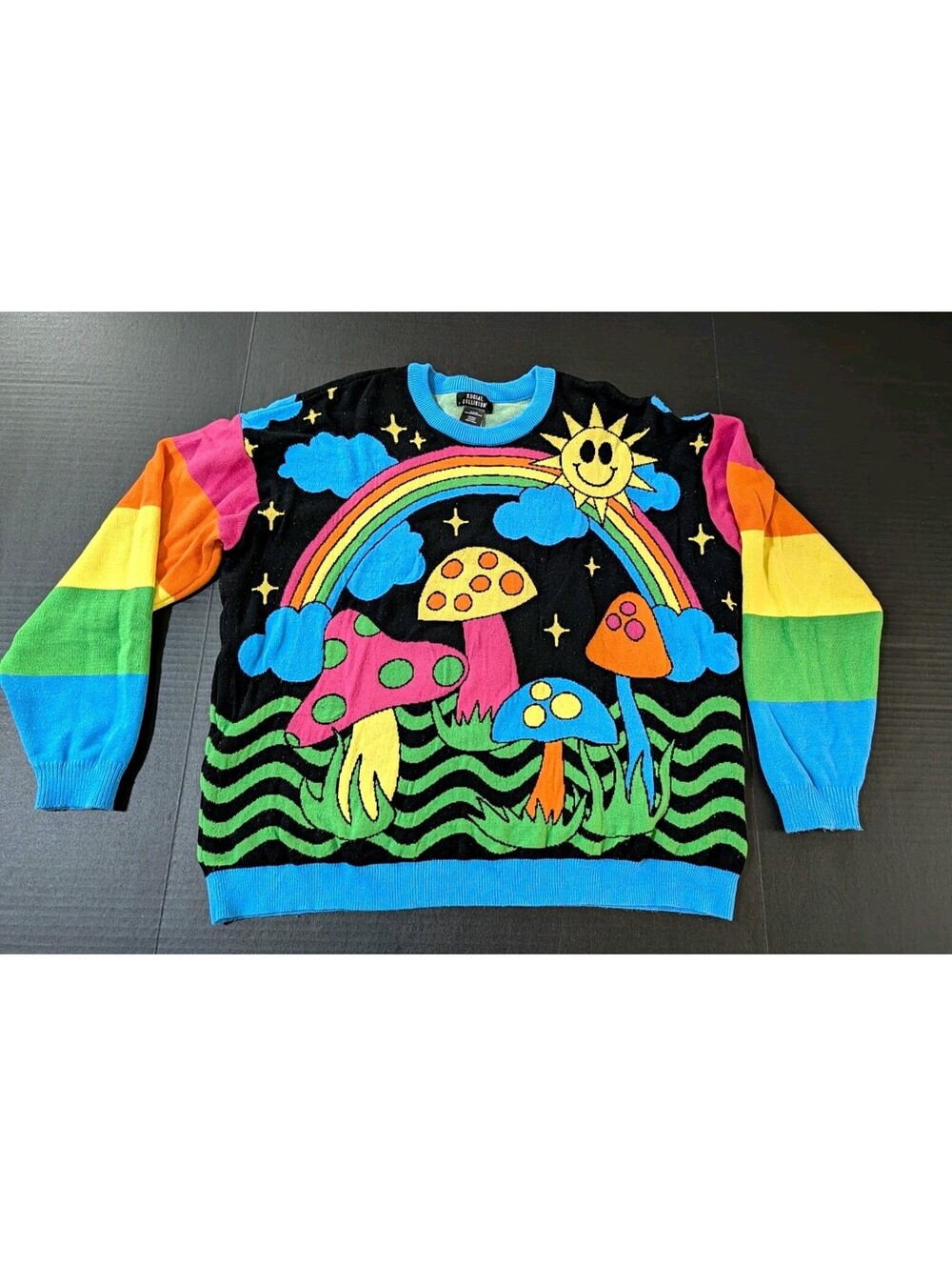 Social Collision Psychedelic Rainbow Mushroom Knit Sweater M